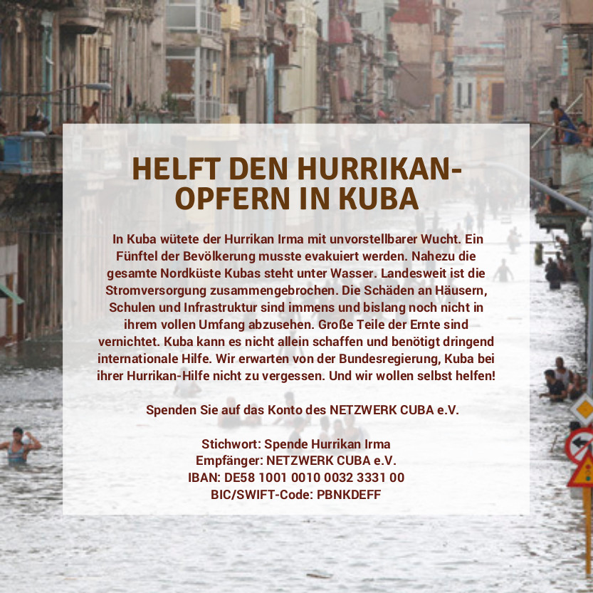 Aufruf Helft den Hurrikan Opfern in Kuba